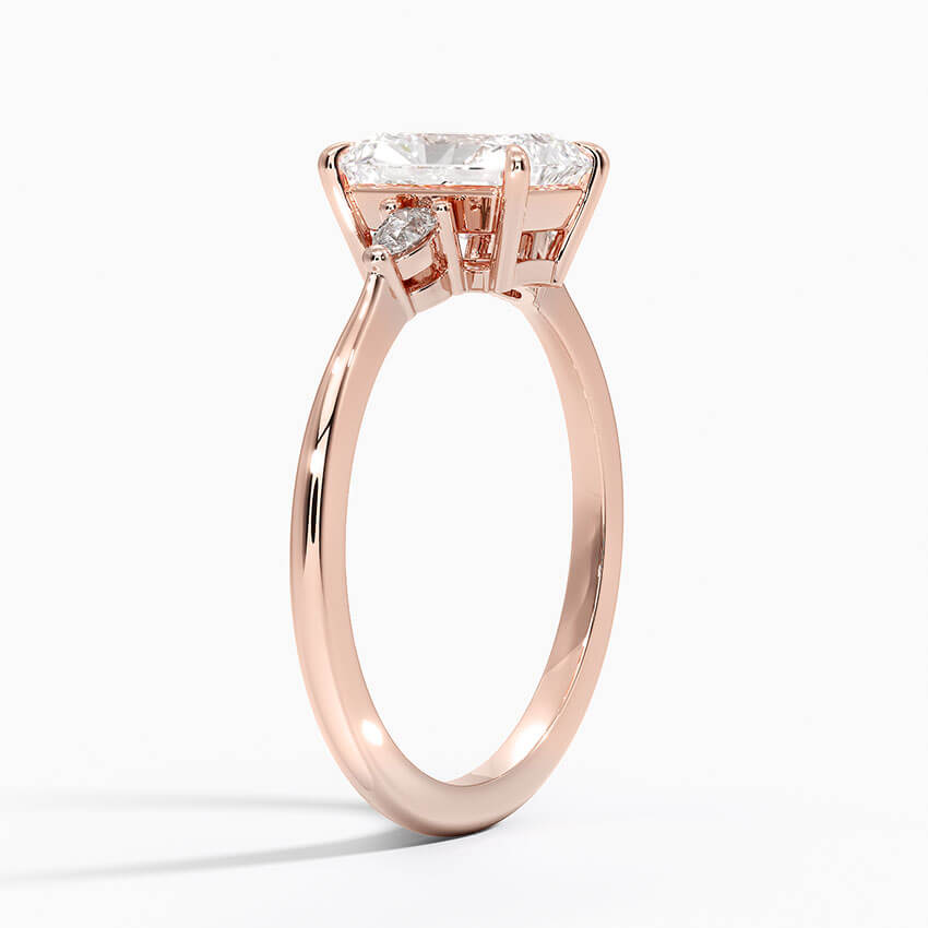 radiant diamond engagement ring three stone rose gold