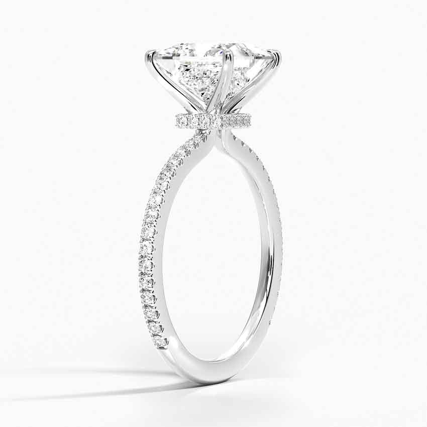 princess cut engagement ring white gold pave and hidden halo claw prongs 