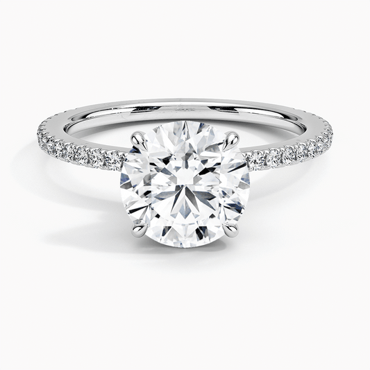 round lab diamond claw prong engagement ring white face