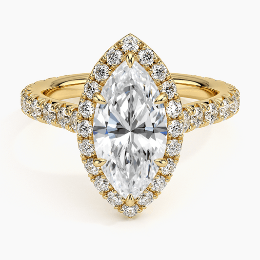 French pavé engagement ring yellow gold face view