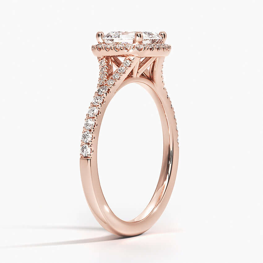 asscher cut diamond halo engagement ring rose gold 