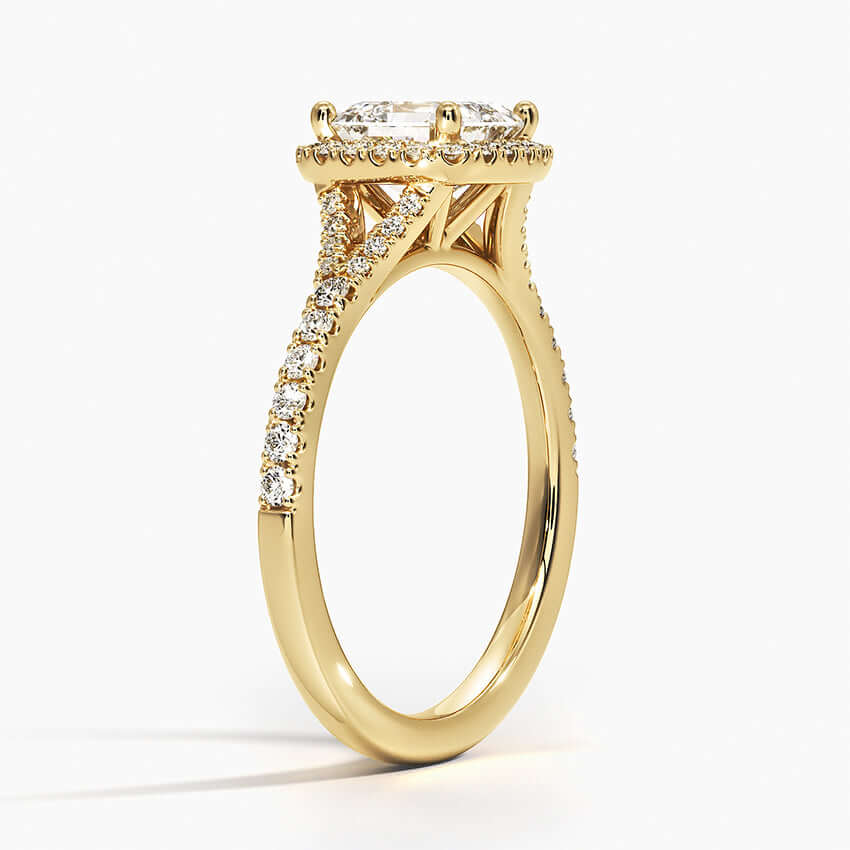 asscher cut diamond halo engagement ring yellow gold 