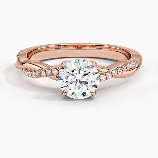 claw prong brilliant cut lab diamond intwined vines engagement ring pave set rose face