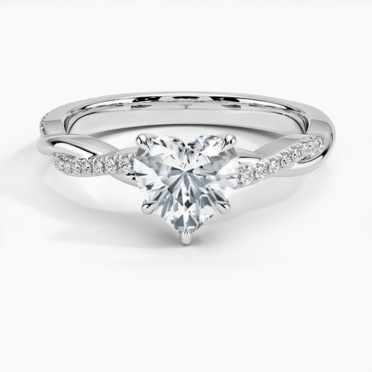 heart shaped lab diamond claw prongs intwined nature inspired pave white face