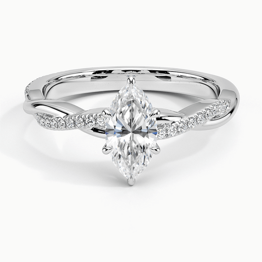 marquise shaped lab diamond claw prongs intwined nature inspired pave white face