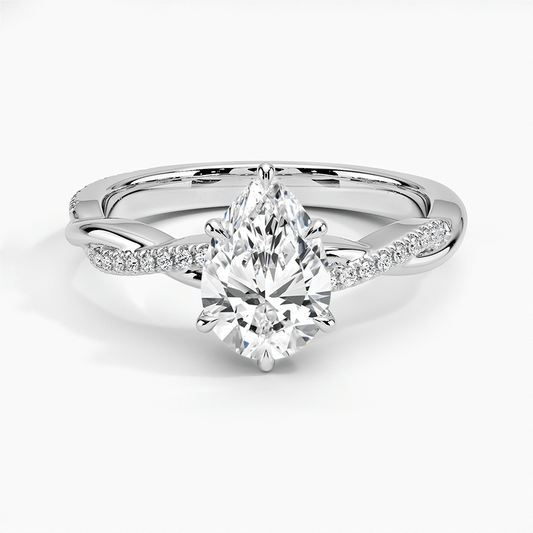 pear shaped lab diamond claw prongs intwined nature inspired pave white face