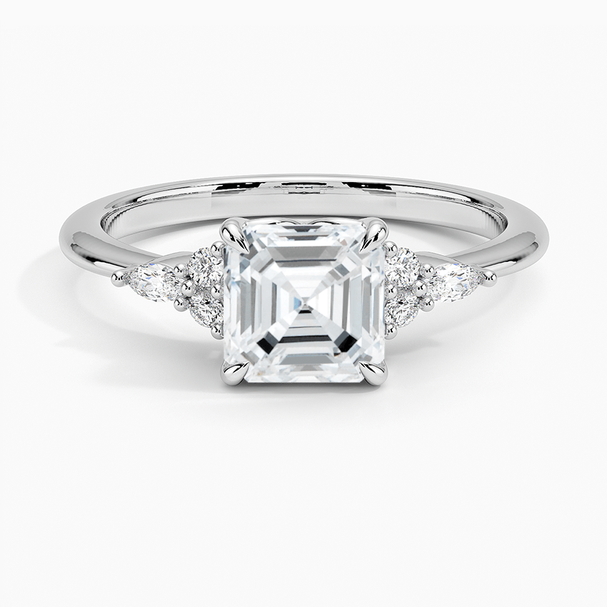 asscher cut lab diamond with round and marquise on sides face white