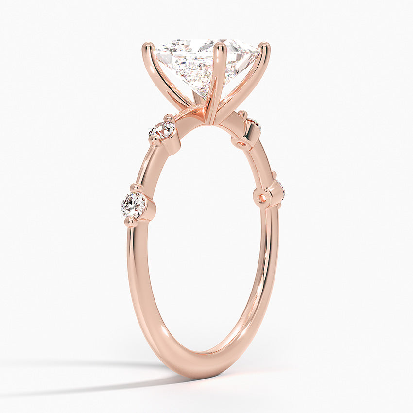 Princess Cut Engagement ring rose gold 4 round diamonds