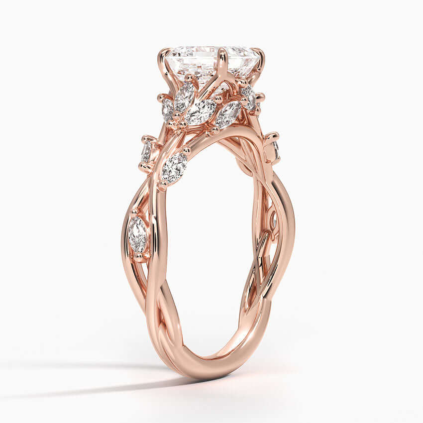 nature inspired asscher cut lab diamond engagement ring with marquise diamonds rose