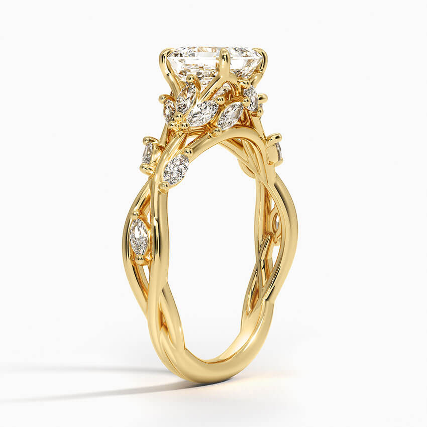 nature inspired asscher cut lab diamond engagement ring with marquise diamonds yellow