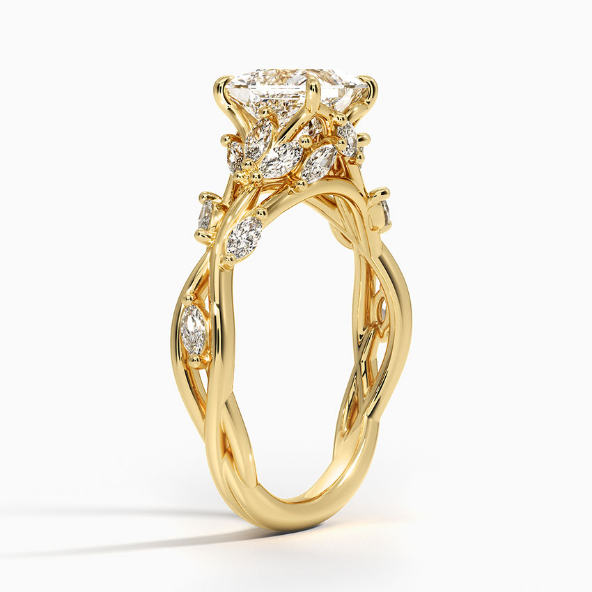 yellow gold engagement ring princess cut with marquise on sides