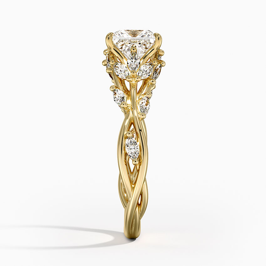 yellow gold engagement ring princess cut with marquise on sides side view