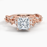 Rose gold engagement ring princess cut with marquise on sides face view