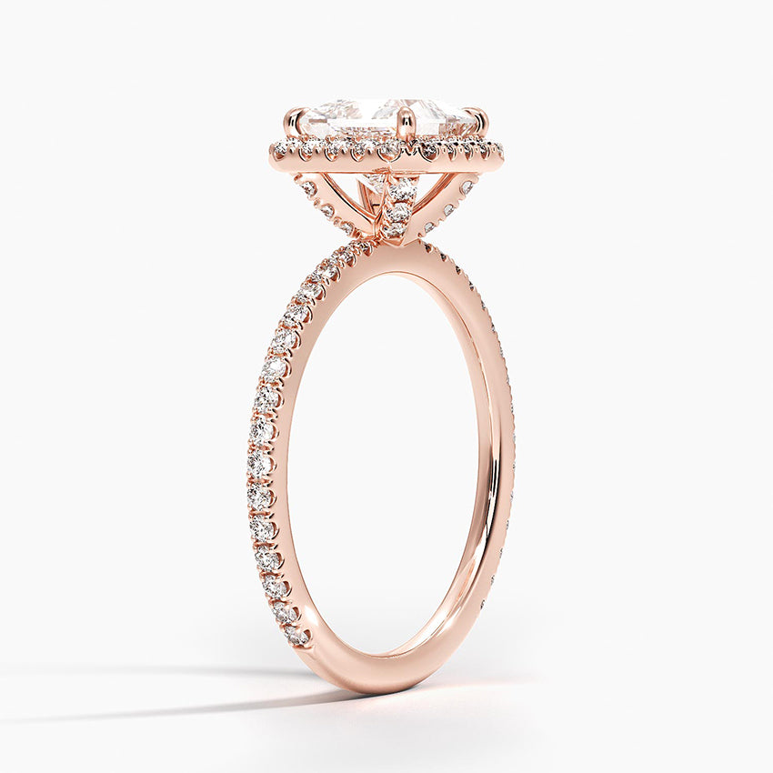 princess diamond halo engagement ring rose gold