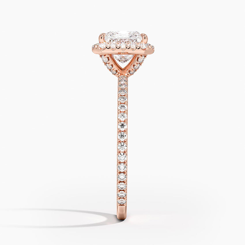 princess diamond halo engagement ring rose gold side view