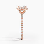 princess diamond halo engagement ring rose gold side view