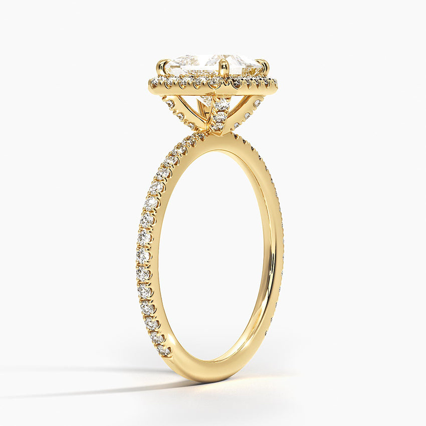 princess diamond halo engagement ring yellow gold 