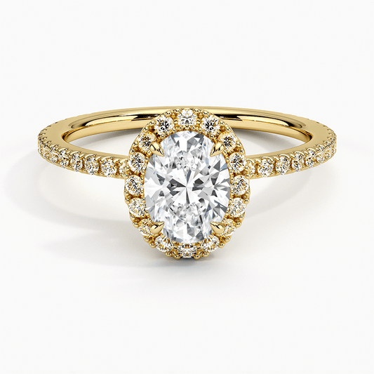 engagement ring pavé set oval diamond yellow gold face view