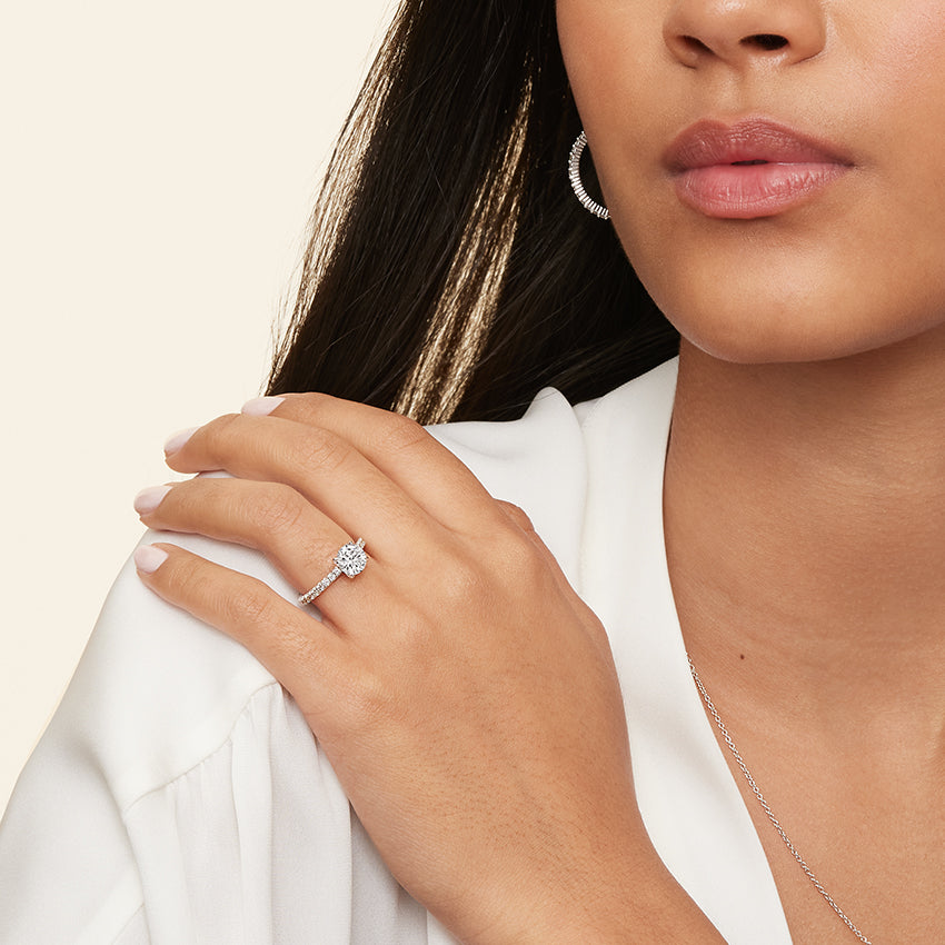 female model wearing Gabriella Diamond Engagement Ring 