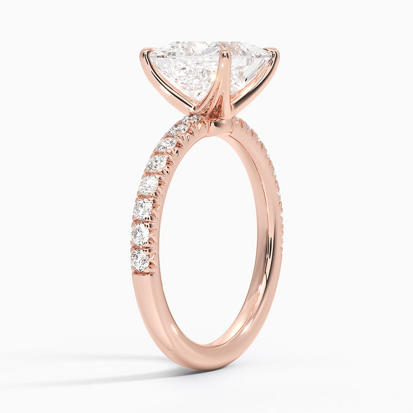 Claw Set princess cut diamond Engagement ring pave setting rose gold