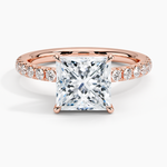 Claw Set princess cut diamond Engagement ring pave setting face view rose gold