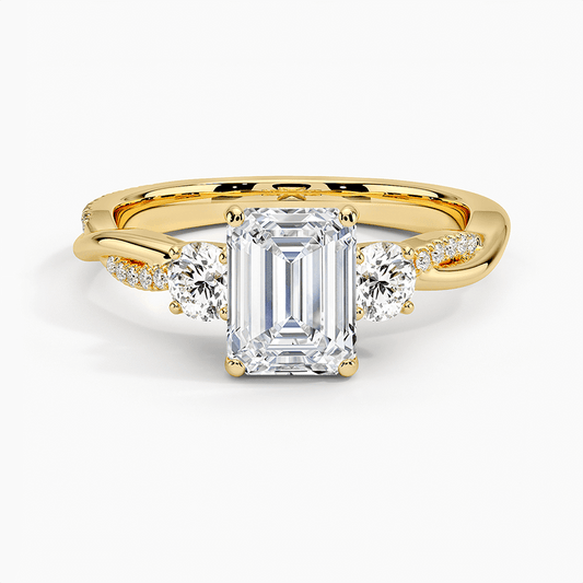engagement ring yellow gold pave three stone face view