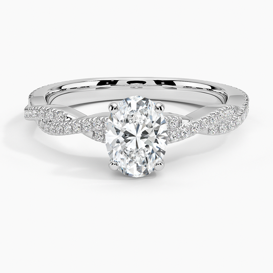 oval lab diamond twisted engagement ring pave setting white face