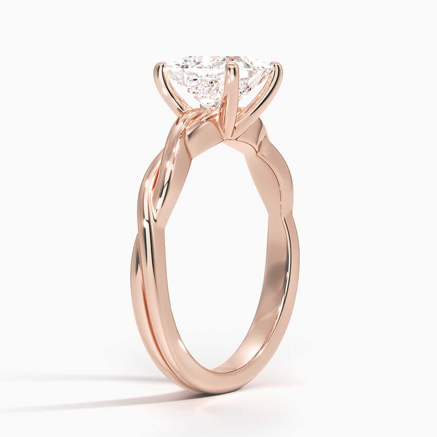 princess cut diamond entwined twisted solitaire rose gold