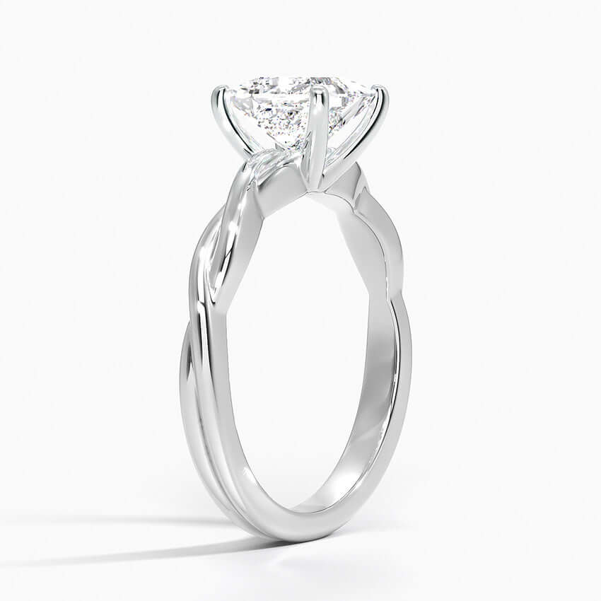 princess cut diamond entwined twisted solitaire white gold