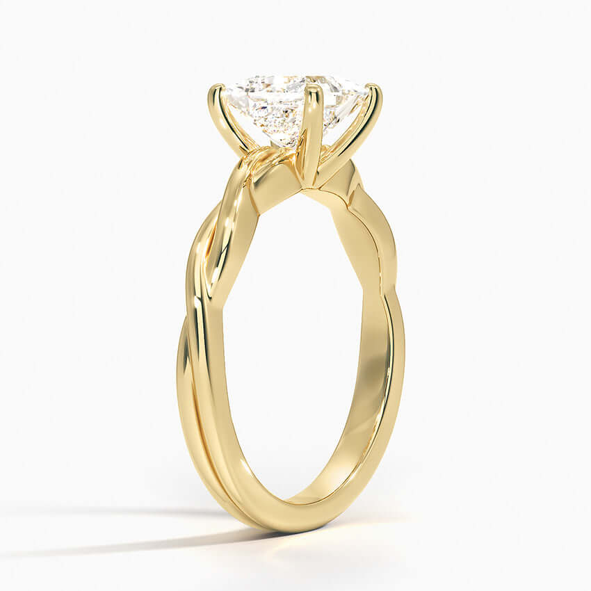 princess cut diamond entwined twisted solitaire yellow gold