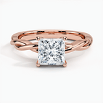 princess cut diamond entwined twisted solitaire rose gold face view