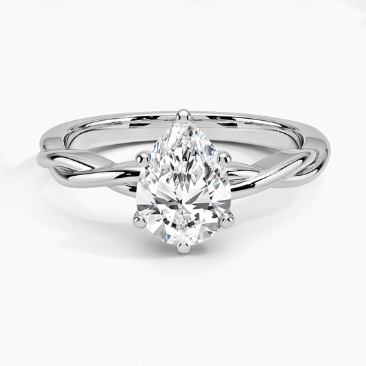 pear cut lab diamond entwined engagement ring white face