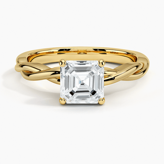  entwined vine engagement ring yellow gold asscher cut face view