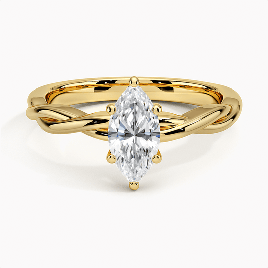 marquise cut lab diamond entwined engagement ring gold face