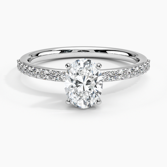 oval lab diamond two tone engagement ring with pave settings white face