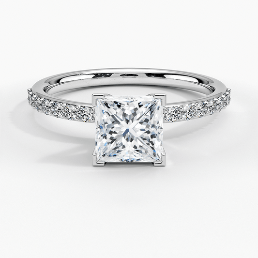 princess cut solitaire ring with white gold head white face