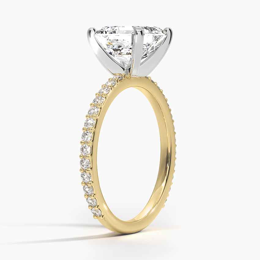 two tone asscher cut diamond with pave setting engagement ring yellow gold