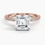 two tone asscher cut diamond with pave setting engagement ring rose gold face view