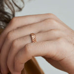 female model wearing Elliot 5mm Wedding Ring