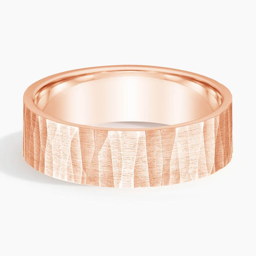 matte ripple rose gold wedding band face view