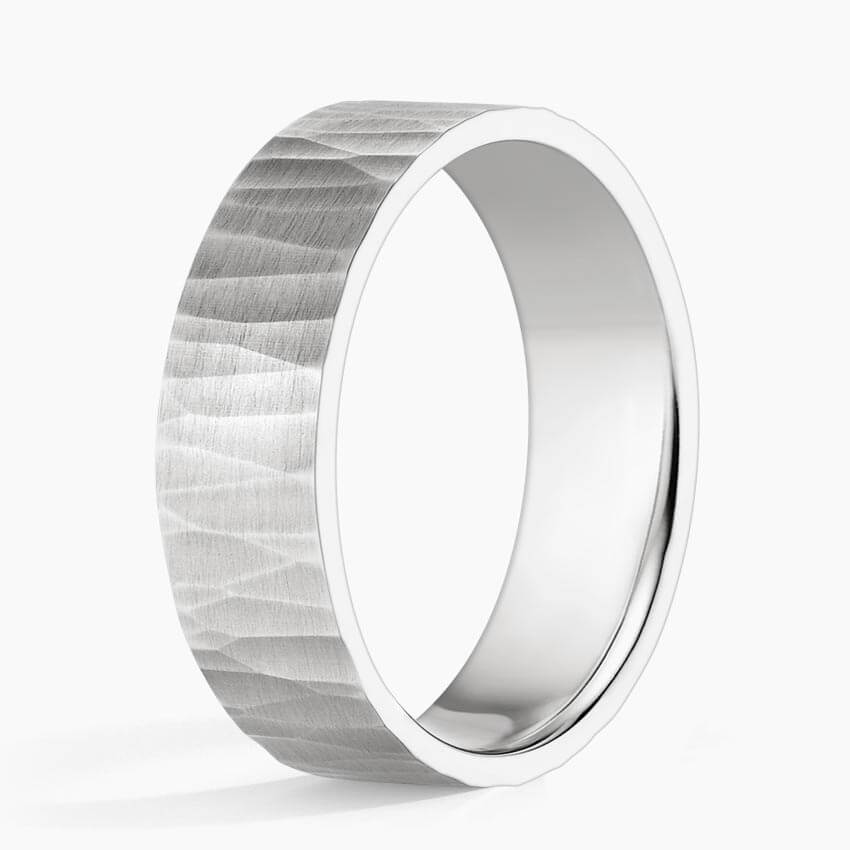 matte ripple white gold wedding band