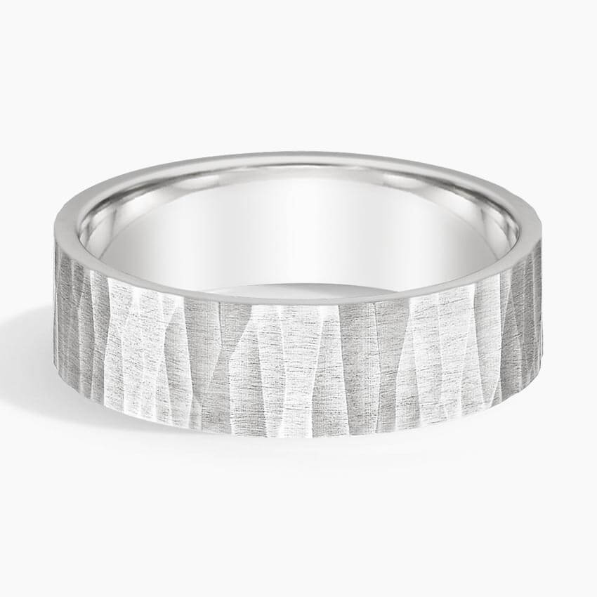 matte ripple white gold wedding band face view