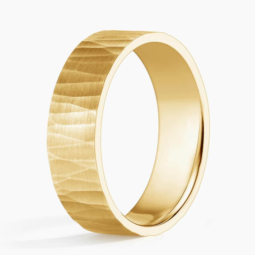 matte ripple yellow gold wedding band