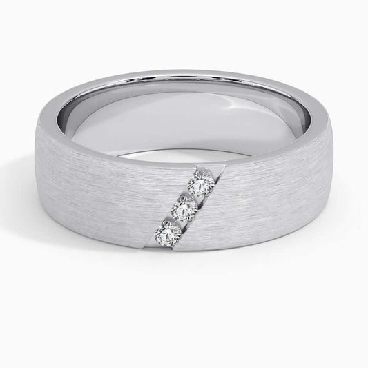 6.5mm wedding band with 3 diamonds white gold face view