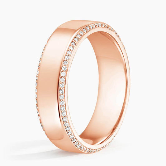 Wedding ring 14k rose gold 6mm with diamonds on both sides