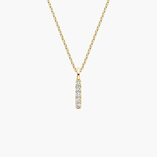 yellow gold bar pendent with 5 diamonds