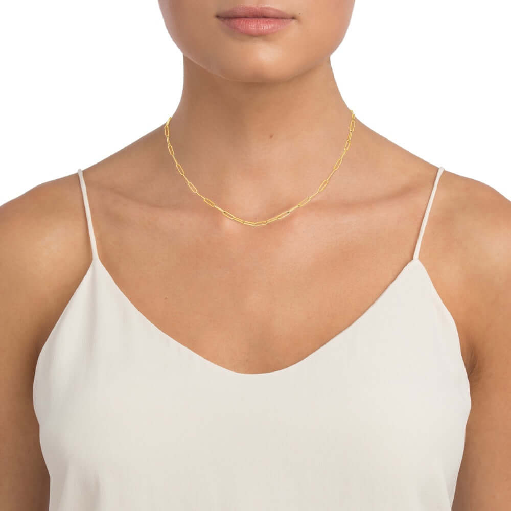model wearing Lola Paperclip 16 In. Chain Necklace (Small)