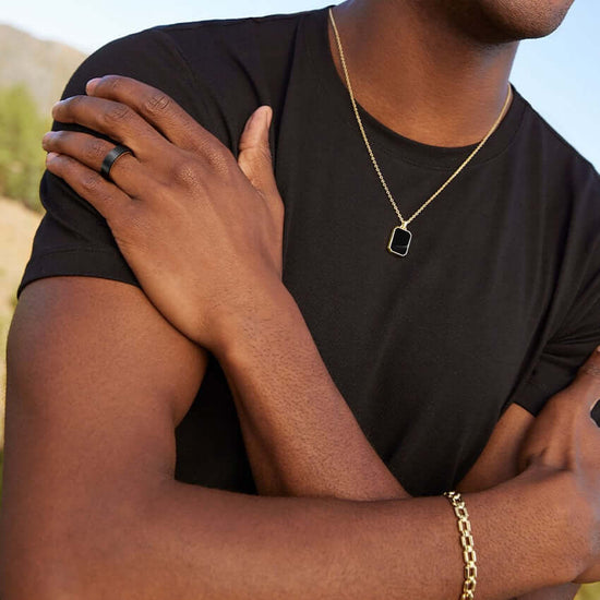 2nd model wearing yellow gold Kean Link Chain Bracelet