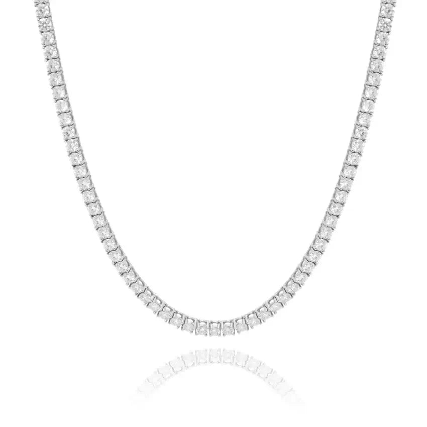 white gold tennis necklace close up