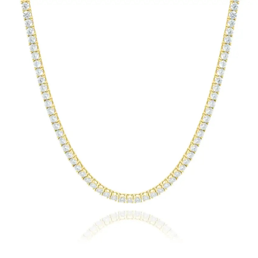 yellow gold tennis necklace close up